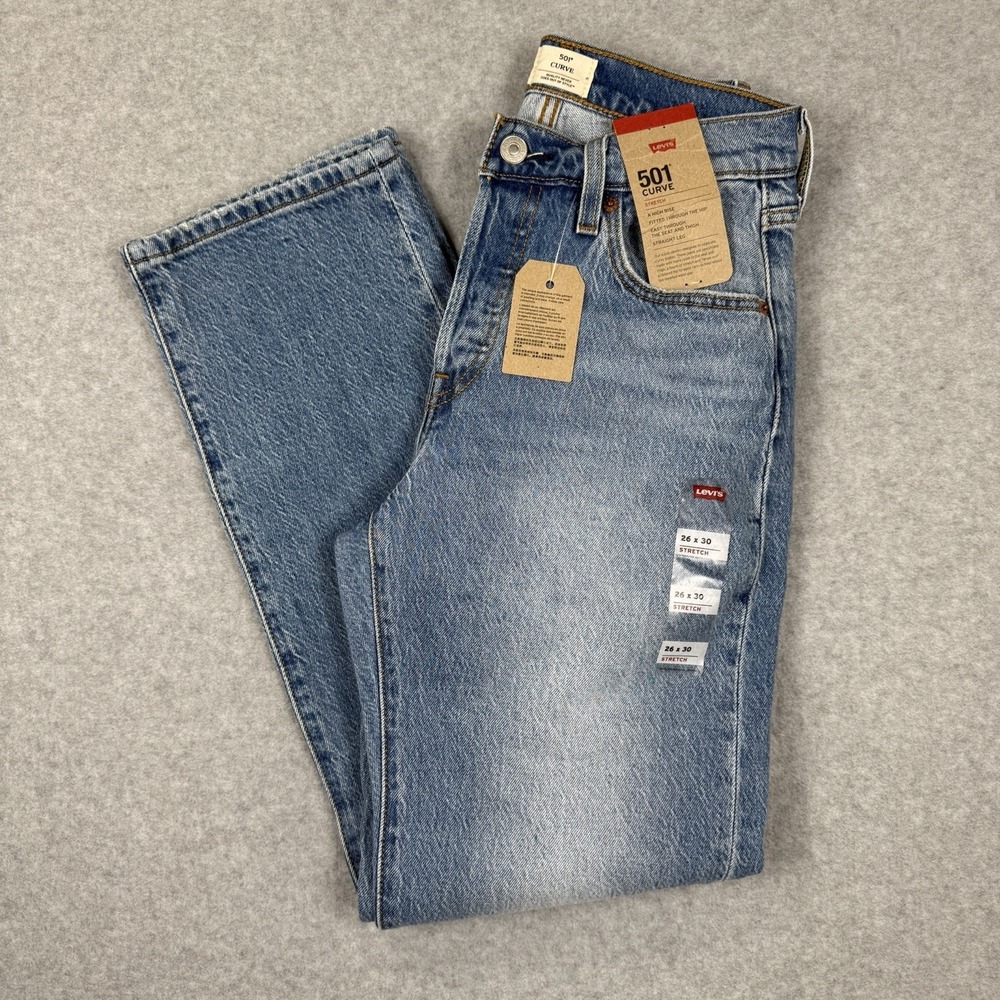Levi's 501 Curve Women's Jeans 26x30 Light Wash Straight Leg Cotton Stretch